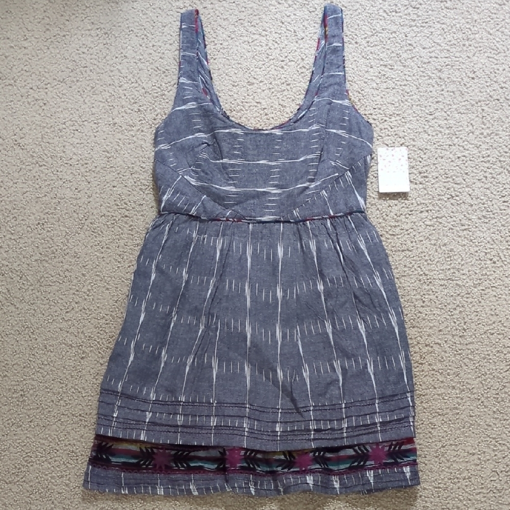 New! Free People "Midnight" Gray & White Babydoll Sleeveless Mini Dress